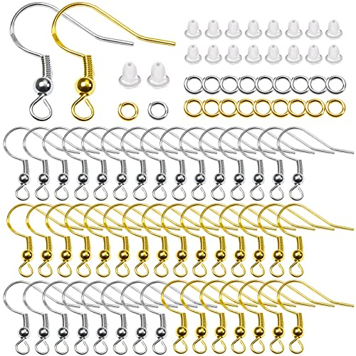 TOAOB 300 Stück Ohrringe Selber Machen Set Silber und Gold Farbe 925 Silber | Ohrring Haken mit Gummi Ohrstopper und Biegeringe Spule für Schmuck Ohrringe Basteln Zubehör Ohrhänger Schmuckherstellung