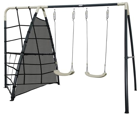 AXI Kit balançoire avec Cadre en métal Noir et crème | Kit balançoire avec Double balançoire et Filet d'escalade | Balançoire pour extérieur/Jardin