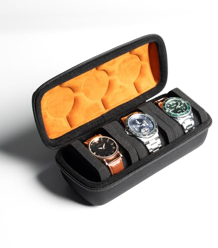 AUKURA SLOTHARD Uhrenrollen-Reisetasche, Reißverschluss-Tasche für Damen und Herren, mit Anti-Bewegungs-Uhrenkissen (schwarz, 3 Schlitze)