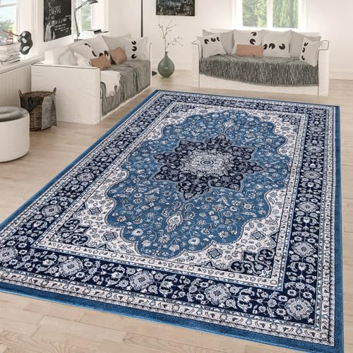 renoazul® Turkish Rugs Living Room Extra Large 280 x 380 cm - Vintage Blue Carpets For Living Room - Rome Area Rug Bedroom Carpet