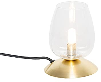 Qazqa classic-antique Tischleuchte mit Glas, Tischlampe - Elien - Gold, Rund, max. 28W, Geeignet für LED, 15.5cm, Ideal als Flur, Küche lampe, Schlafzimmerlampe und Wohnzimmerlampe