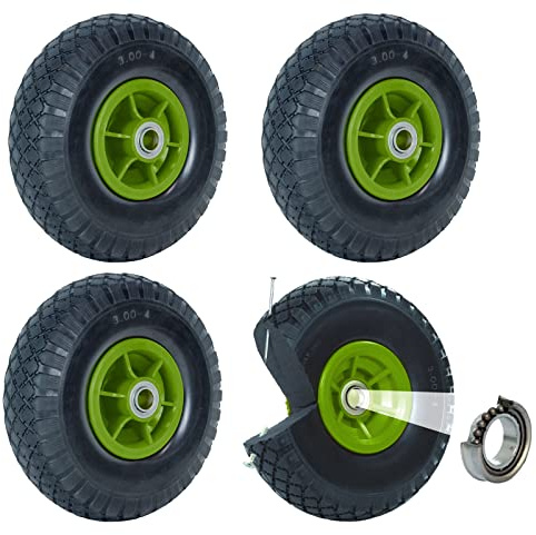 TRUTZHOLM 4X pannensichere Ersatzräder für Bollerwagen, Gartenwagen oder Sackkarre 260x85mm Vollgummi 3.00-4 PU Ersatzrad Rad Reifen 75mm Nabenlänge grün (Grün, versetzte 60 mm Nabe)