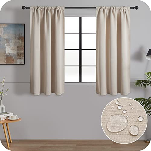 MRTREES Beige Kitchen Curtains for Windows, 2 Panels Waterproof Bathroom Curtains, Short Blackout Curtains 30x45 Inch 75x115 CM, Beige