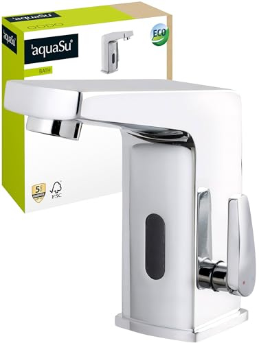 'aquaSu® Sensor tvättställsarmatur Oddo, med vattenbesparande blandningsmunstycke, popup-ventil, keramisk innerdel, snabb skaftmontering, mässingskärna, förkromad, 799188