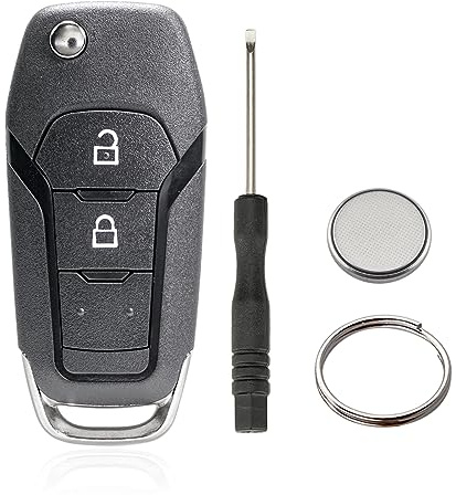 2 Tasten Fernbedienung Flip Schlüsselgehäuse Kompatibel für Ford F150 Ranger 2015-2017 (2 Tasten Mit Batterien)