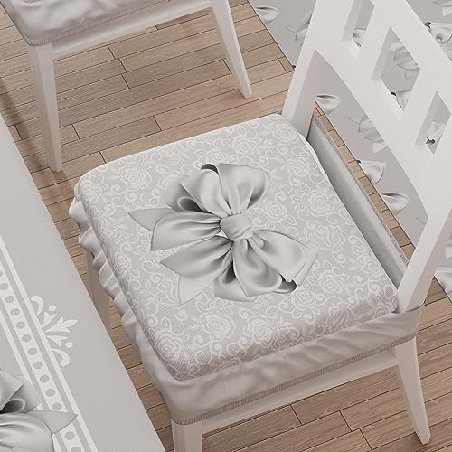 PETTI Artigiani Italiani - Cuscini per Sedia Cucina con Elastico da 2 Pezzi, Copricuscini Sedia in Microfibra con Elastico, Cuscini Coprisedia con Molla Disegno Fiocco Grigio 100% Made in Italy