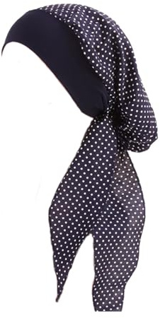 JUHONNZ Chimio Turban för kvinnor, satin huvudscarf bomull turban keps elastisk chiffong bandana keps för kvinnor cancer, Blå prick, One size