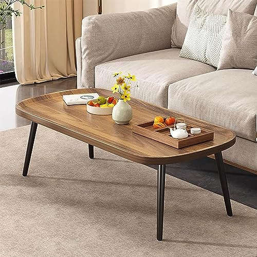 Table Basse Ovale 120cm Retro Table De Salon Couleur Noyer Table Basse Salon Bois Avec 4 Jambes Robustes Table D'appoint Pieds Réglables Bout Montage Facile Pour Salon Chambre Bureau ( Size : 100cm/39