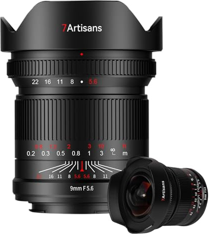 7artisans 9 mm F5.6 Objectif Plein Format Grand Angle Objectif Compatible avec Sony E-Mount a7III a7iv a7R fx30 zv-e100 a7SII III a7C a7cii a7c a7II a7RII a6100 a6400 a6000,Noir