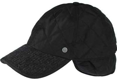 bugatti Herren Mütze - Baseballkappe in Stepp-Optik mit Ohrenklappen - perfekt für die kalte Jahreszeit Größe 55-62 Schwarz