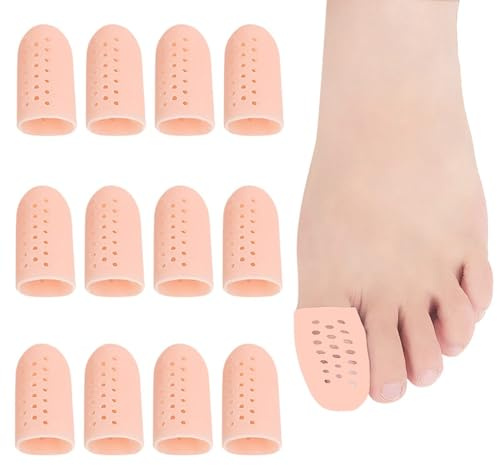 Silikon tåskydd, Gel Big Toe Caps, Gel Toe Protectors för män kvinnor, Andas med hål, Lättnad Inåtväxande tånaglar, Liktornar, Förhårdnader, Blåsor-12PCS-12beiL