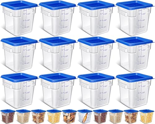 Yungyan 12 contenitori per alimenti commerciali da 4 qt, con coperchio, quadrati, ermetici, trasparenti, per dispensa, ristorante, cucina, congelatore e lavabili in lavastoviglie
