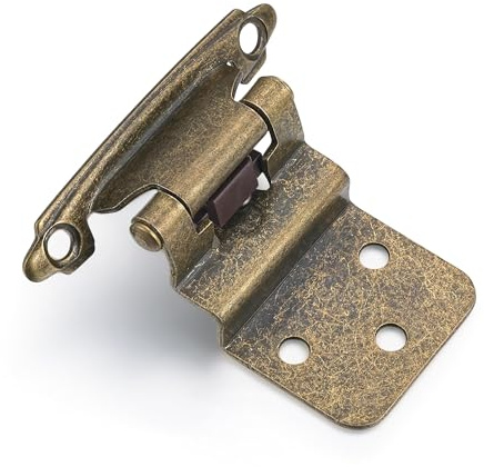 Vallecloud 10 Pack (5 Pair) 3/8 Inset Antique Brass Steel Self Closing Cabinet Hinges for Face Frame, Offset Kitchen Cabinet Door | for Kitchen Cabinet Door, Self Closing, for Older Cabinets, Semi Hidden (Concealed), Face Frame, Surface Mount, 5 Pairs