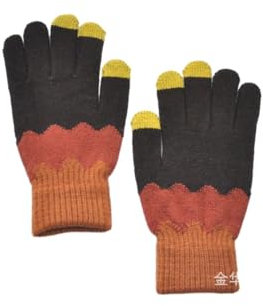 Warme und kältebeständige Strickhandschuhe kleine Wellen-Jacquard sowie Samt- und verdickte Touchscreen-Wollhandschuhe braun Einheitsgröße