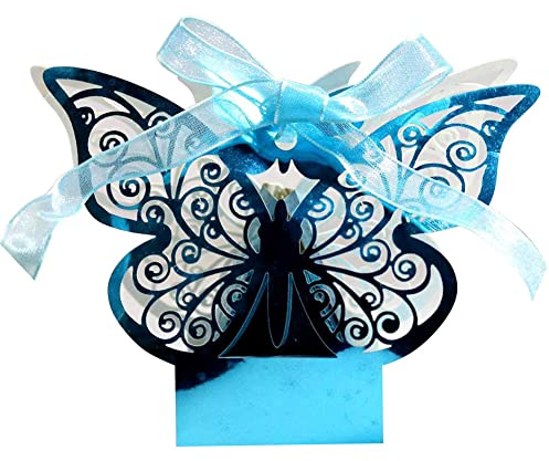 iSpchen 50PCS Geschenkboxen mit Deckel Hohl Schokolade Gastgeschenk Präsentiert Süßigkeitenboxen Geschenkki Hochzeit Party Kartonbox Geschenkkarton Geschenkverpackung Reflektierendes Blau