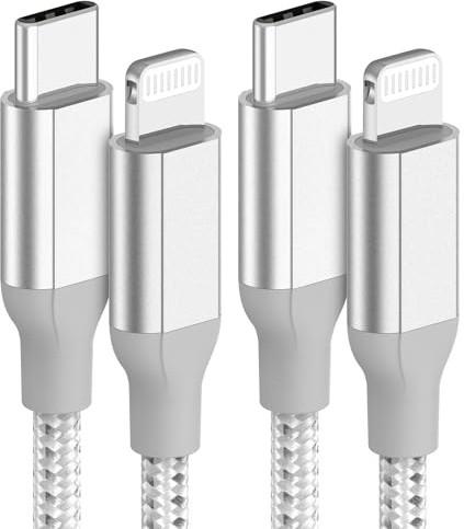 Acecene Cavo Lightning USB C 1 m, 2 pezzi USB C Lightning cavo di ricarica rapida Power Delivery nylon intrecciato dati per iPhone 14 13 12 11 Pro Max X XS XR 8 7 6 Plus Mini SE – Argento