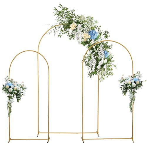 Metal Arch Backdrop Stand Set of 3, 7.2/6.6/5.9Ft Gold Wedding Arches Stand for Ceremony, Metal Balloon Arch Frame Stand Garden Arbor for Wedding Ceremony Anniversary Birthday Party Decoration