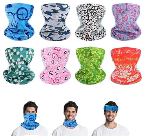 8 Pcs Outdoor Multifunctional Neck Warmer and Face Mask - Seamless Tube Balaclavas Headwear for Cycling, Ski, Daily Wear and Sports