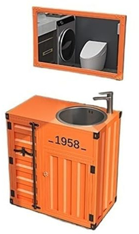 Lavabo su piedistallo Mobile da bagno combinato in stile industriale vintage, lavabo in acciaio inossidabile con rubinetto e kit di scarico, mobiletto da bagno indipendente in un unico pezzo for uso d