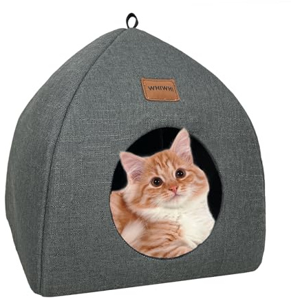 Whiwhi Katzenhöhle-Katzenhaus für Drinnen mit Unabhängiges Cushion Faltbares Katzenbett Waschbar Bequemer Katzenschlafplatz für Katzen 40x40x35cm