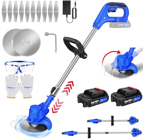 21V Elektro Rasentrimmer Akku Rasentrimmer mit Messer, Leichter Rasentrimmer Elektrisch Trimmer Rasen mit 2 Akkus, 12 Messer Akku Freischneider für Rasenpflege, Gartenarbeit und Dornbusch-Trimmen