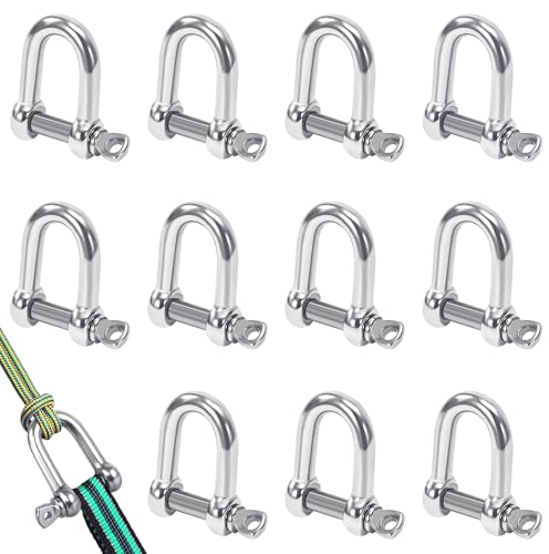Manille Inox Acier, M5 D Manilles,12 Pièces Manille D'anneau de D de Chaîne, Manille de Levage, Manille Boucle Manille Droite pour Alpinisme, Randonnée,Chaîne d'ancre, Voile