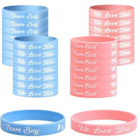 volumoon 30 braccialetti per Gender Reveal, 15 Team Boy Blu e 15 Team Girl Rose, braccialetti in silicone per rivelazione del genere, per baby shower festa presnatale battesimo decorazione genitore