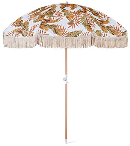 CGCSYZ Parasol rond de 2 m, petit parasol d'extérieur, parasol de plage, patio, parasols en bois avec fonction d'inclinaison, protection imperméable et contre la lumi(UN)