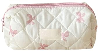 Kosmetiktasche Set Make up Bag, Gesteppte Kosmetiktasche mit Schleifenmuster, Groß Kapazität Kulturtasche, Niedliches Baumwolle Make up Tasche, Reise Kulturbeutel Cute Beauty Bag für Damen