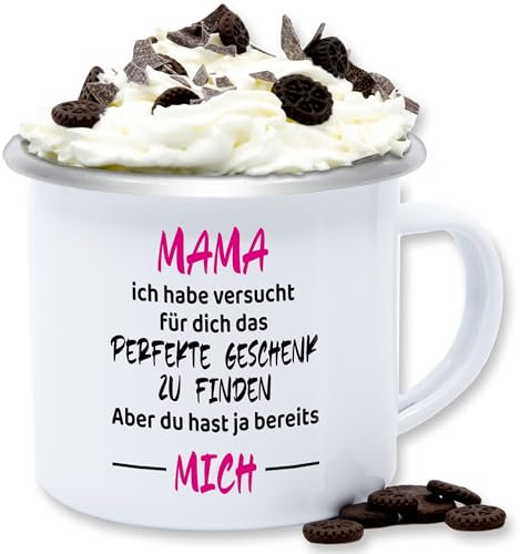 Emaille Tasse Blechtasse - Tassen - Mutter Geburtstagsgeschenk Mama ich habe versucht für dich das perfekte Geschenk zu finden | Muttertagsgeschenk - 300 ml - Weiß Silber - zum muttertag mum