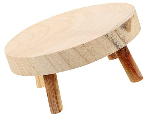 SHOWERORO Holz-dekohocker Dreibeinig Stabil Naturbelassen Vielseitiger Holz-hocker Als Pflanzenständer Kuchen Obstpräsentationssockel Für Haus Büro Restaurant