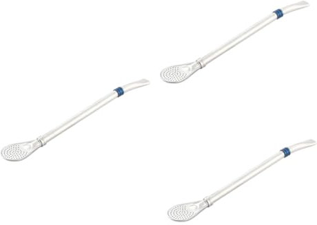 COLLBATH 3 Piezas Cuchara de de acero inoxidable extraíble Cucharas de cóctel palillos cucharillas cucharas soperas Cuchara para con filtro pajitas para colador de café Blue