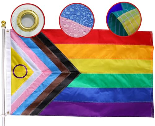 Premium Progress Pride Flagge, 120 x 180 cm, langlebig, strapazierfähiges Nylon, 220D genähte Streifen, inklusive progressiver Flagge, Hausdekoration