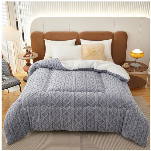 YJSGNMZA Lamm-Kaschmir Decke Für Den Winter, Verdickte, Winter Warme Lammwoll-Steppdecken, Flauschig Warmer Doppelseitiger Samt-Bettdecke, Superweiche Dicke Kaschmir-Steppdecke(Gray,150x200cm(3kg))