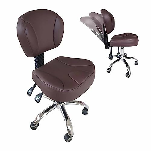 Sattelhocker, Rollstuhl, strapazierfähig, Sattelstuhl aus braunem Leder mit Rückenlehne, 19-24 Zoll hoher Rollhocker für Klinik, Büro