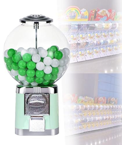 LwiftGal Vending Machine, Bubble Gumball Machine Candy Dispenser Bubble Gum Machine, Gumball Bank Candy Vending Machine for Capsule Toys or Candies, Game Stores and Retail Stores,Macrongreen
