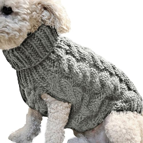 Small Dog Jumper Dog Sweaters Turtleneck Knitted Pullover Elastic Dog Christmas Sweater Winter Thick Warm Classic Dachshund Clothes for Chihuahua Yorkie Teacup Cat Gray L