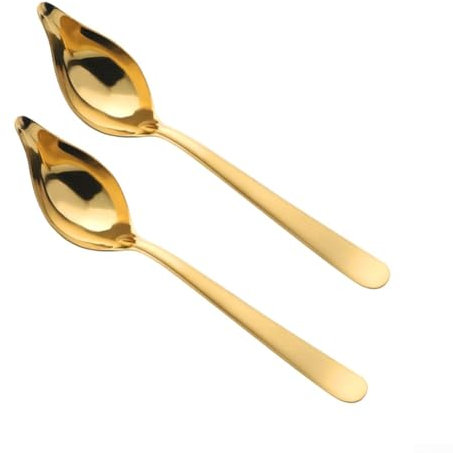 Lot de 2 petites louches à sauce en acier inoxydable avec bec verseur pour vinaigrettes de cuisine (doré)
