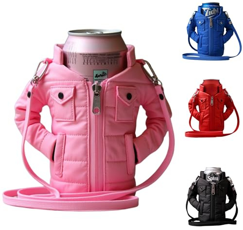 Gadgetime USA - 12oz Insulated Can Cooler Jacket (pink) - Beverage Holder with Detachable Strap - Beer/Soda Carrier - Can Holder with Shoulder Strap - Insulated Sleeve, Funny Gift for Friends & Family
