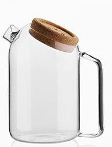 Jarra de agua de vidrio con tapa de corcho Tetera de vidrio de gran capacidad para jugo, té helado, jarra de agua para bebidas de bricolaje (capacidad: 1.8L)-1.8L