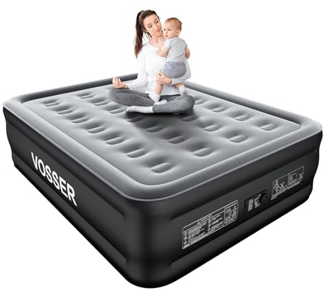 VOSSER Air Mattress Full with Built in Pump,18’’Raised Blow Up Mattress,Self Inflatable Mattress in 3 Mins,Portable Air Bed for Home,Floor&Travel,Full Size Air Mattress for Adults 660LB Max,Black