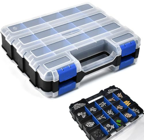 VGECEE Scatola Portaoggetti a doppio lato a 34 scomparti Scatola di assortimento su entrambi i lati Organizer Viti Attrezzi Plastica scatola con viti con divisorio rimovibile, 320 x 270 x 80 mm