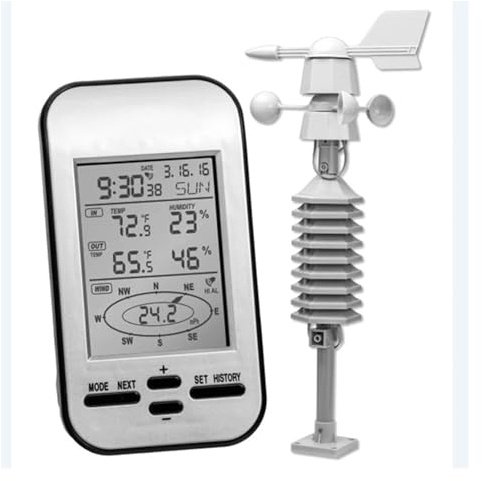 AYJYZHIAG avec capteur extérieur pour Le Bureau à Domicile Anémomètre numérique sans Fil Station météo Horloge Professionnelle Vitesse du Vent Direction Froid Température Humidité Capteur