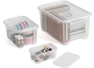 Keter Set di 10 Contenitori in Plastica con Coperchio T Box, Trasparenti, Ideali come Portaoggetti, Adatti per Armadi, Garage e Ufficio, Taglie Miste