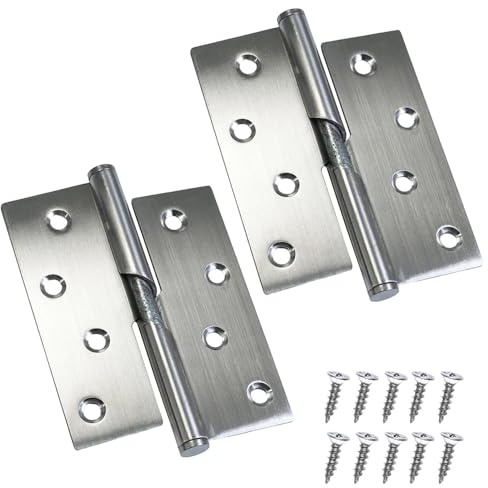 ciciment Pair of 100mm/4-inch Stainless Steel Rising Butt Door Hinges, Lift-Off Design, Rust-Resistant Hinges for Internal & External Doors, Cabinets, Frame Mounting (2 Pack) (Left Handed)