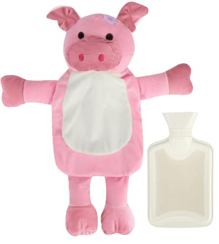 Bouillotte Peluche 750ml,Bouillotte Eau Chaude,Bouillotte Regles Douloureuses,Bouillote Avec Housse,Porcinet Bouillote Antifuite pour Enfants,pour Chauffe Main Ventre Cou Thérapie Pied Dos Taille