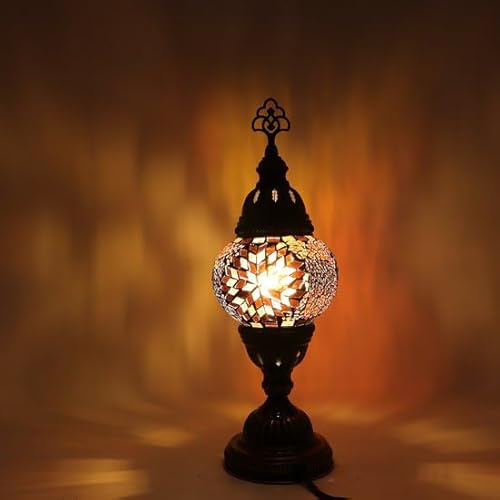 Halay Lampe Turque - Mosaïque - de Table - Marocaine - Orientale - Modèle droit - Ø 12 cm - Hauteur 32 cm - Authentique - Fait main - Coloré -