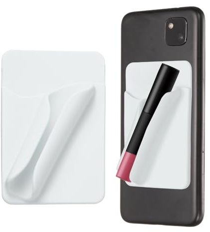 sourcing map Lip Gloss Holder Phone Case, Stick on Silicone Lip Holders Self-Adhesive Silicone Phone Card Balm Holder with Card Slot for Cellphone, White