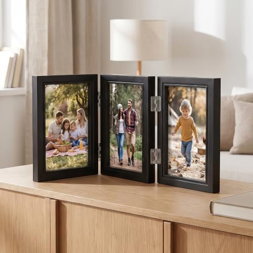 GWAEPU Bilderrahmen Collage Holz 10x15CM - Klappbilderrahmen mit Front | für 3 Bilder Mehrere Bilder Büro Familie Geburtstag Hochzeit Schreibtisch Geschenk Deko