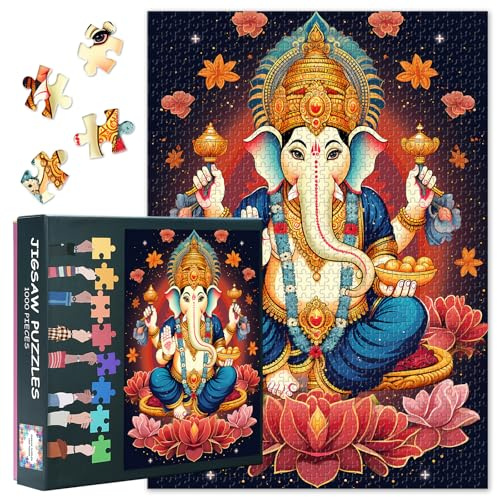 1000 Teile Puzzle für Erwachsene Ganesha Hindu Mythologie Kunst Premium Steckpuzzle Indische Gottheit Wanddekoration 27,5x19,7 Zoll